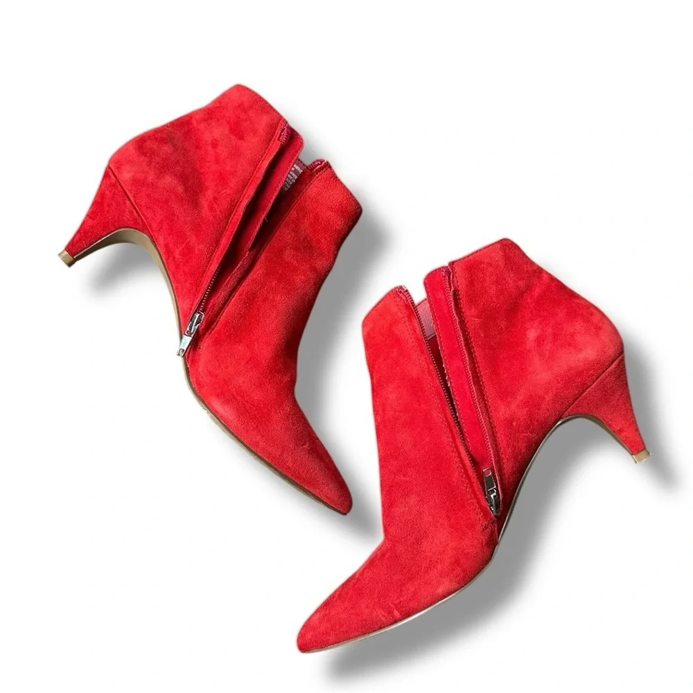 Steve Madden Kasey Red Suede Leather Kitten Heel Ankle Booties | Size 8.5